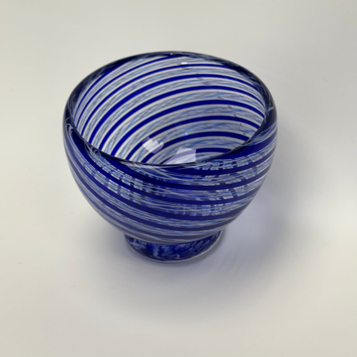 Blue and white zanfirico handblown glass art bowl