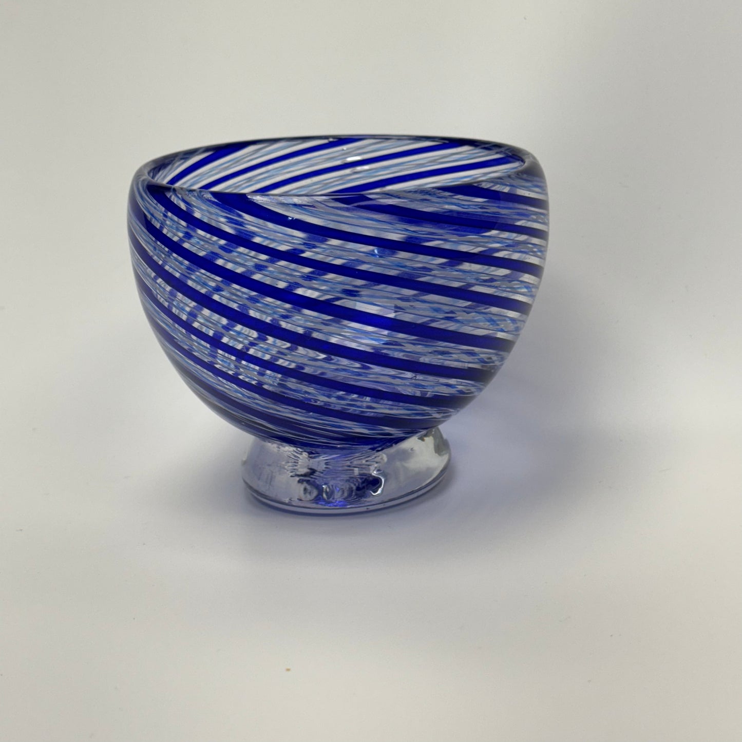 Blue and white zanfirico handblown glass art bowl