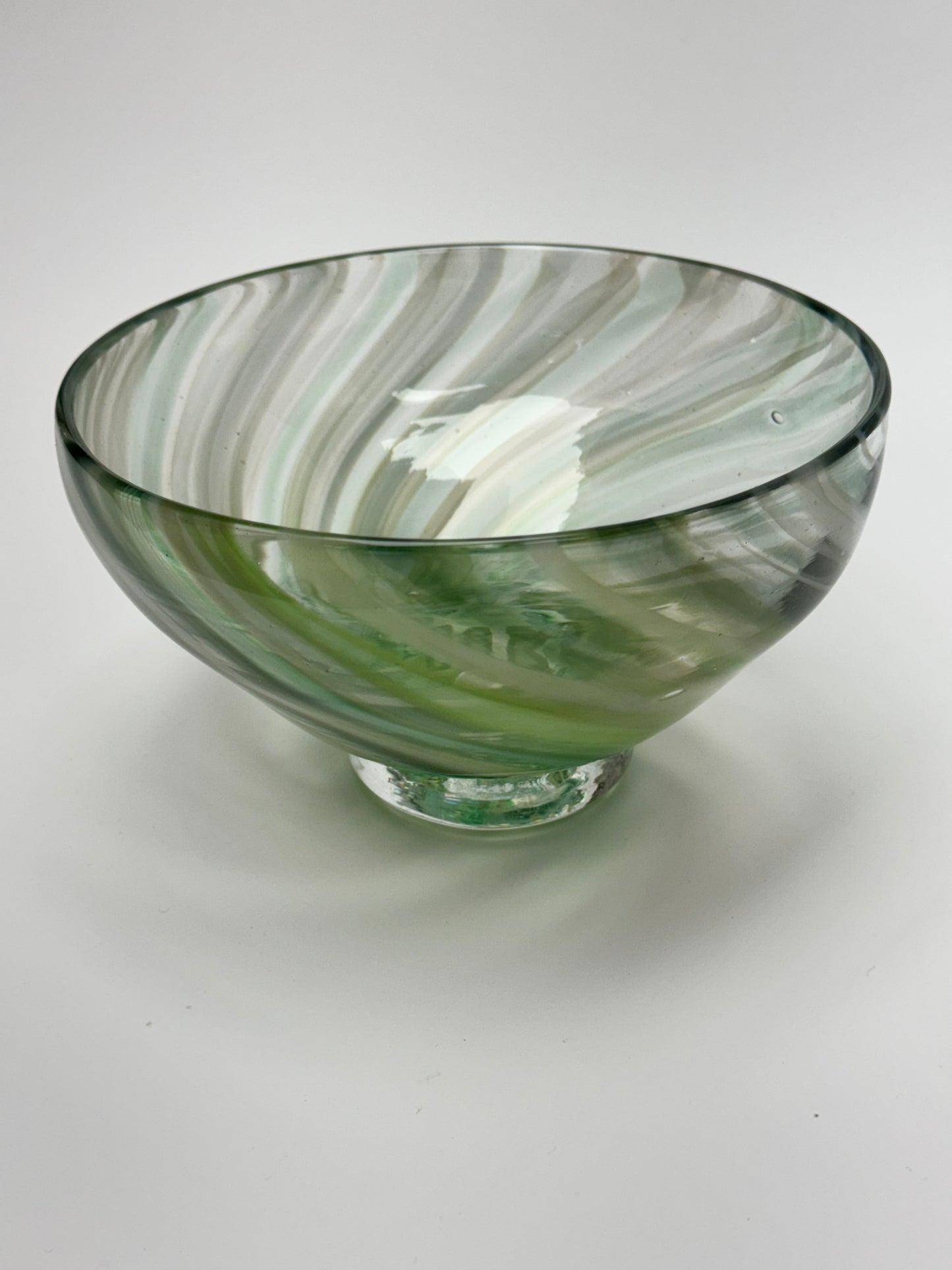 Green and grey cane bowl - handblown glass art