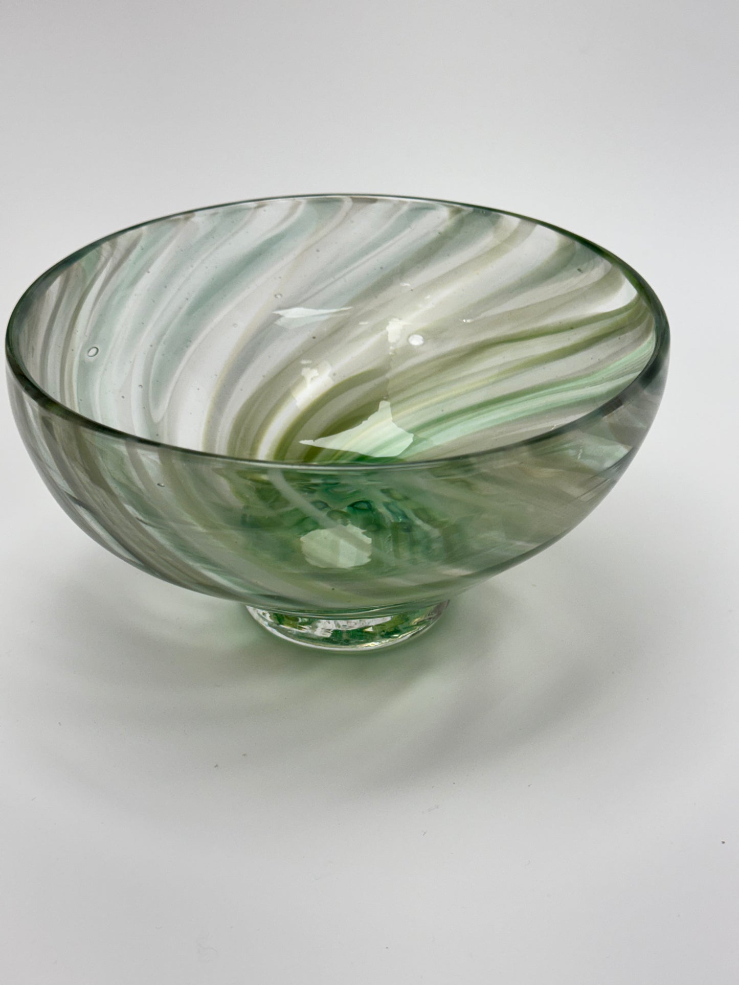 Green and grey cane bowl - handblown glass art