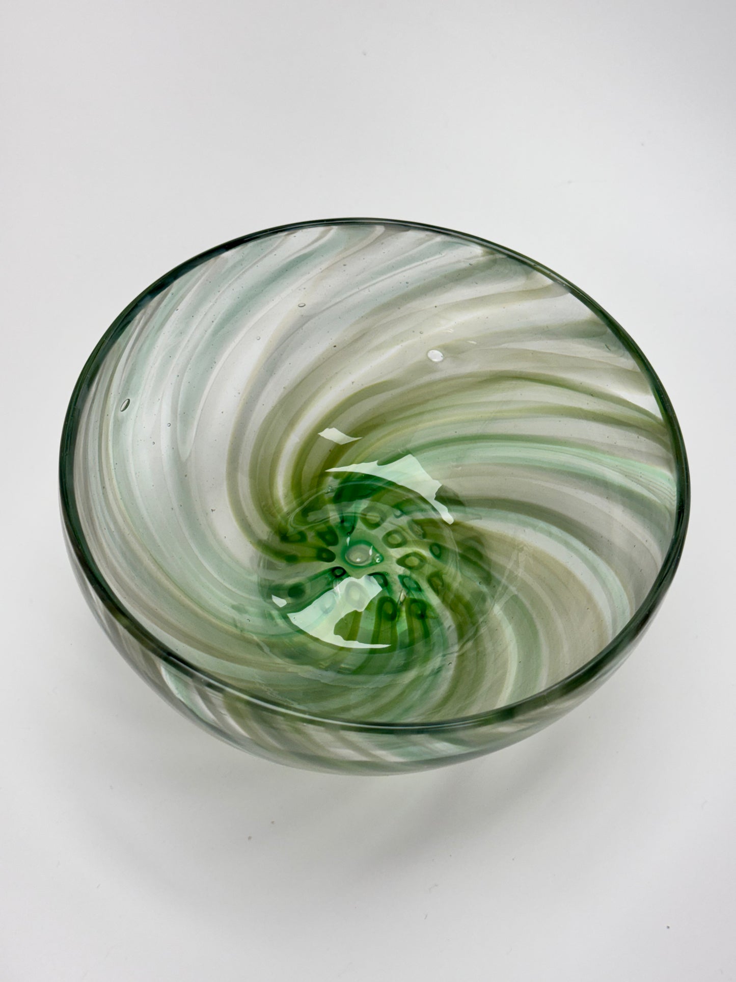 Green and grey cane bowl - handblown glass art