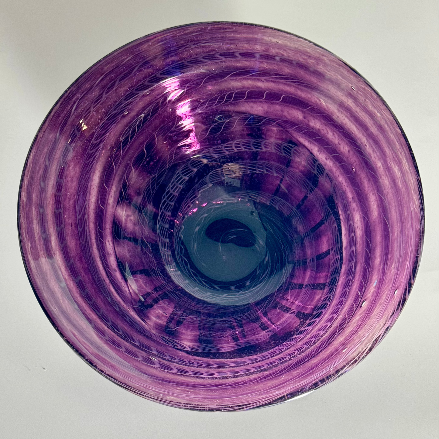 Handblown purple with white twisty cane mezza stampura bowl