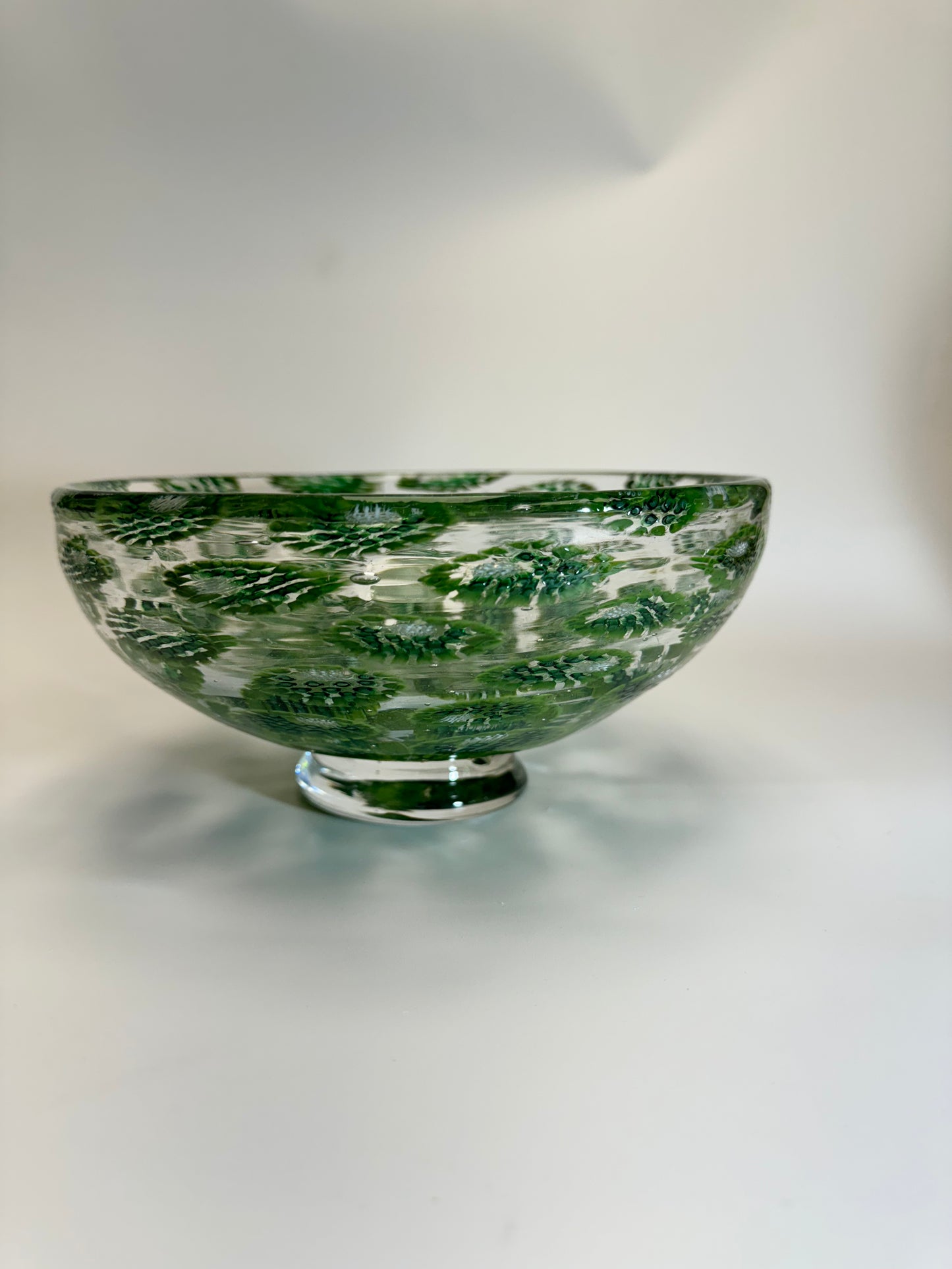Green handblown murrine bowl