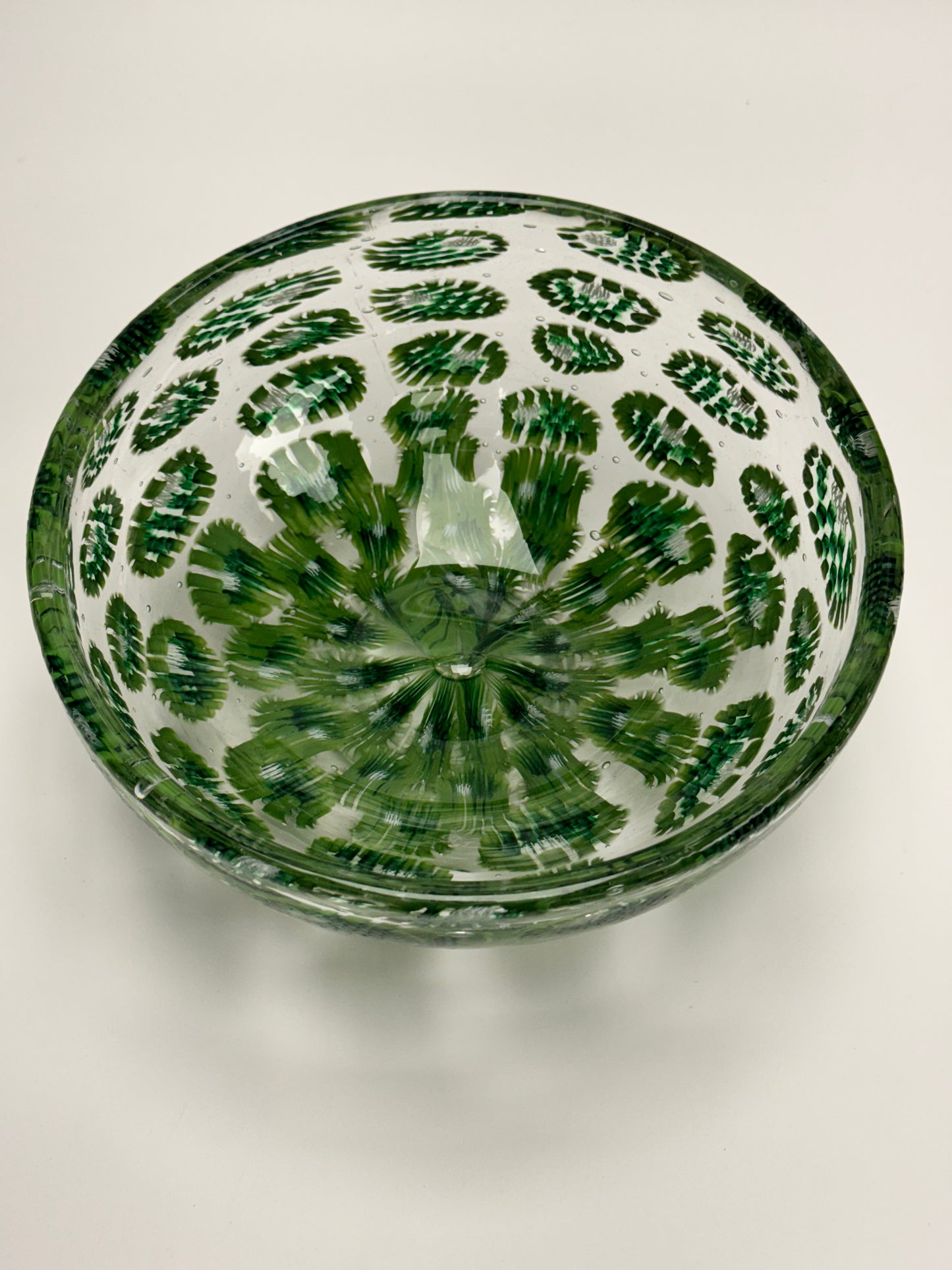 Green handblown murrine bowl