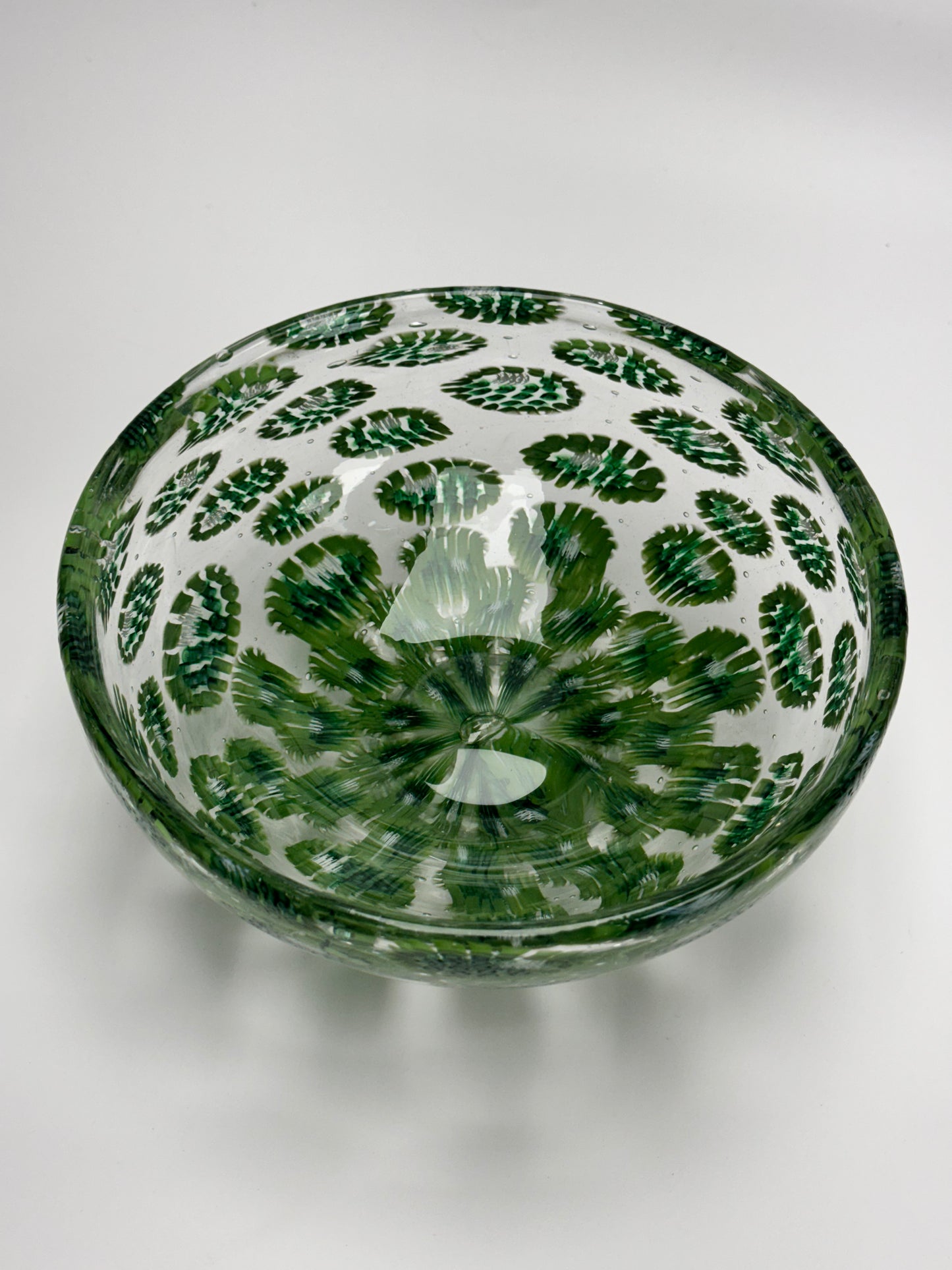 Green handblown murrine bowl