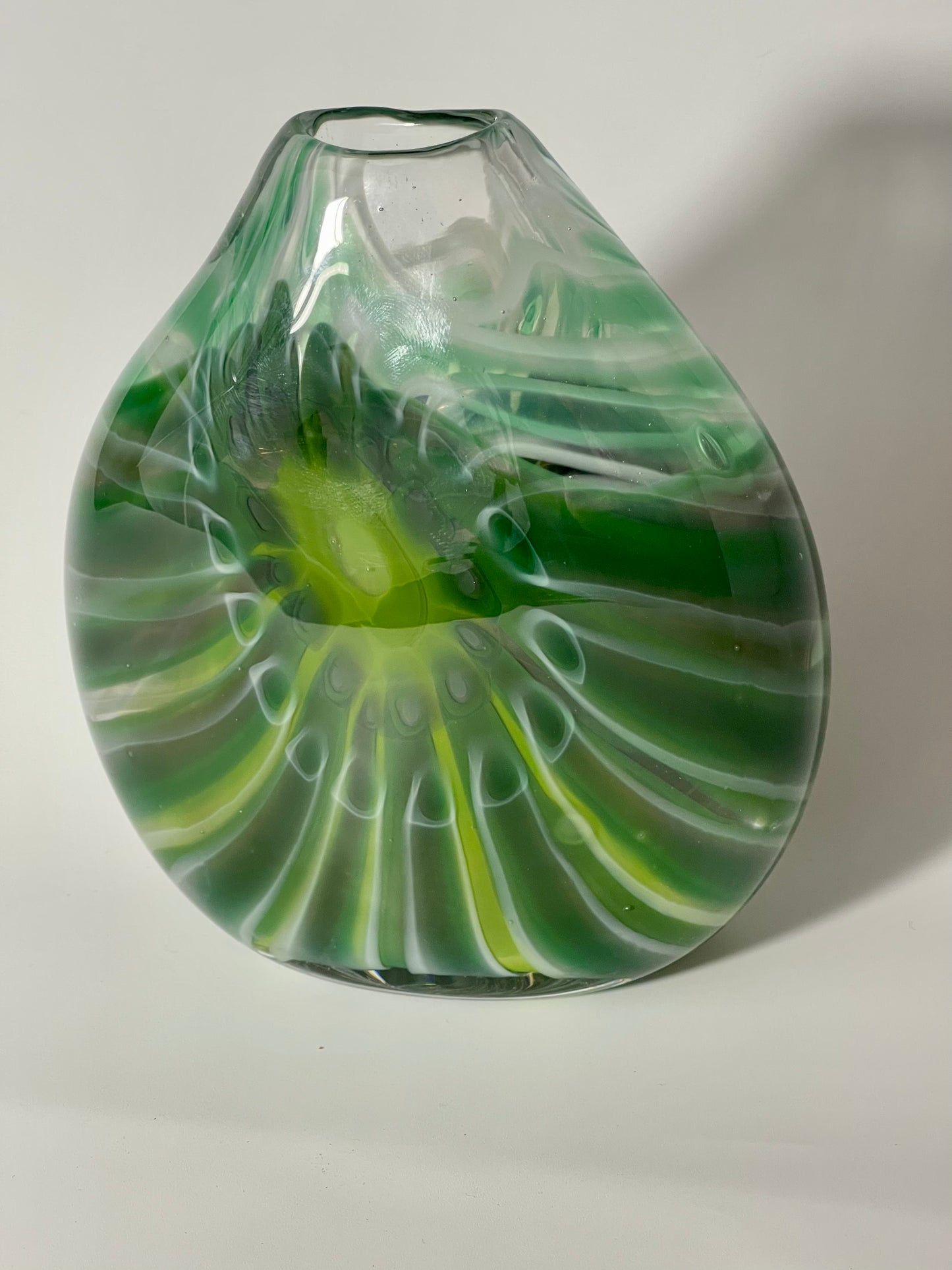 Green and grey cane vase - handblown glass art