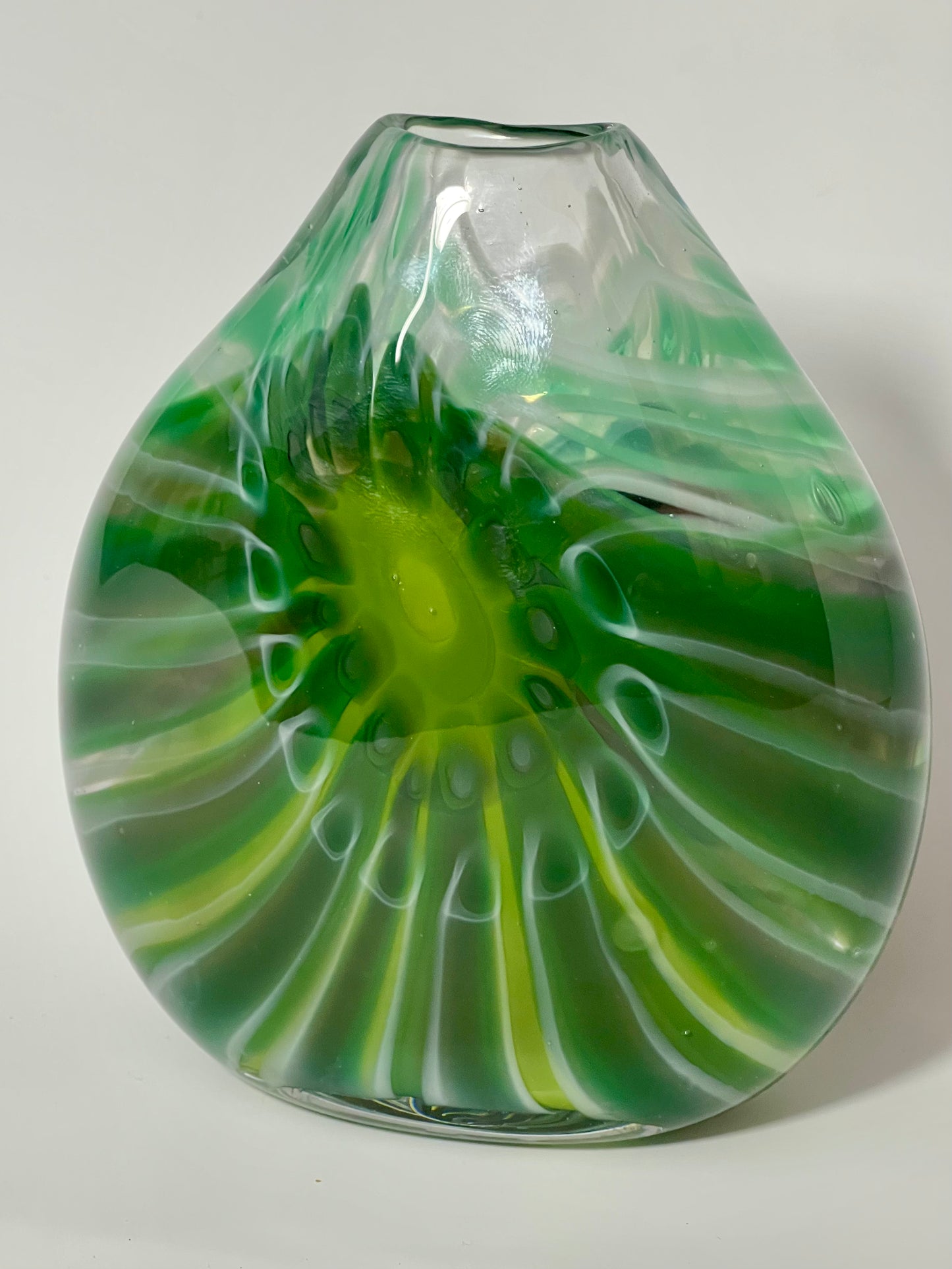 Green and grey cane vase - handblown glass art
