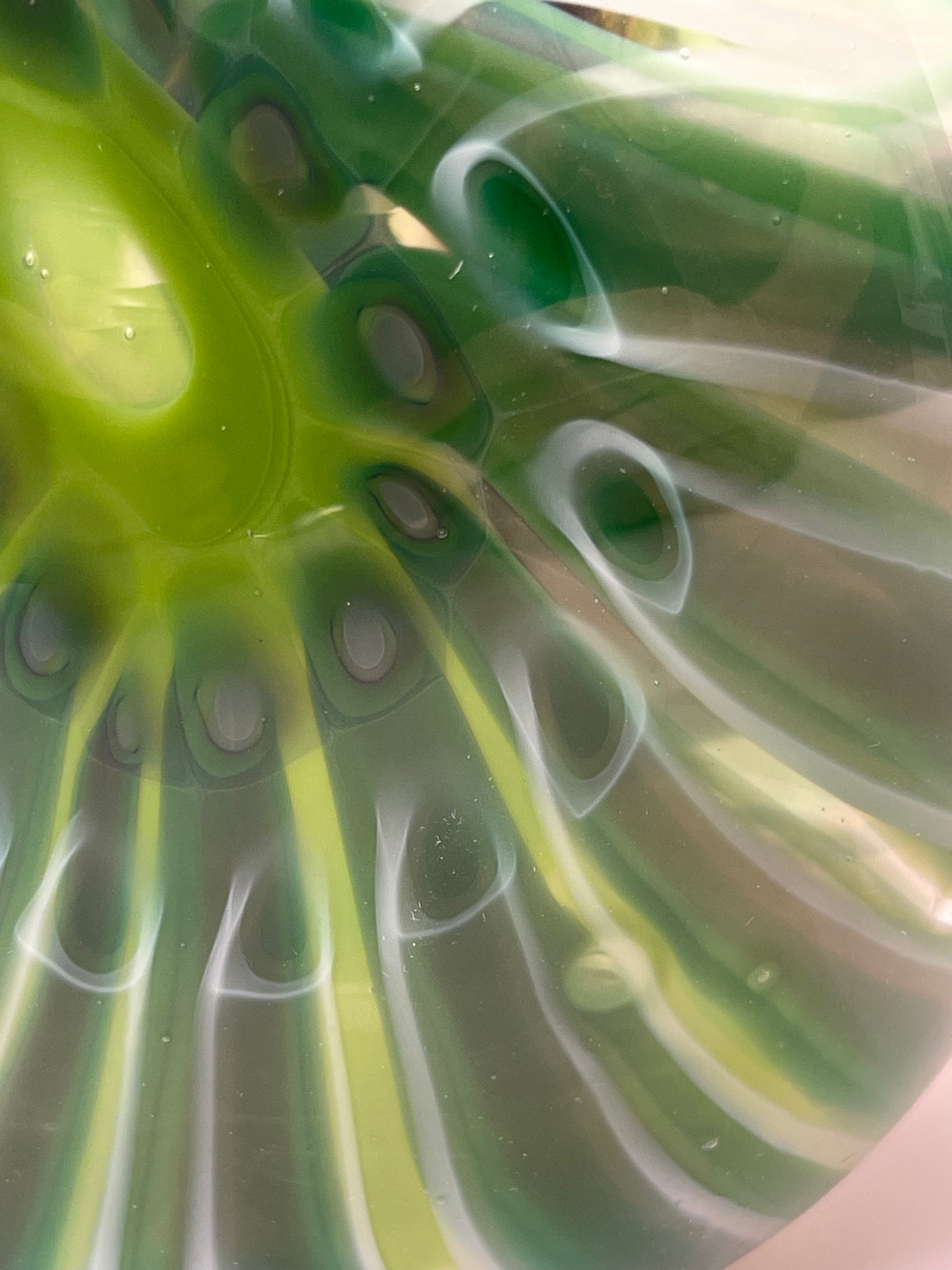 Green and grey cane vase - handblown glass art