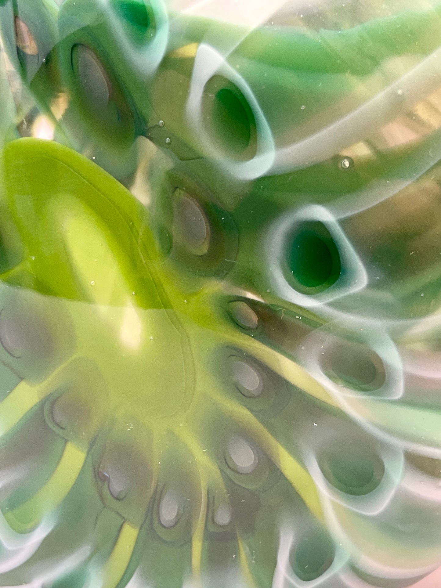 Green and grey cane vase - handblown glass art