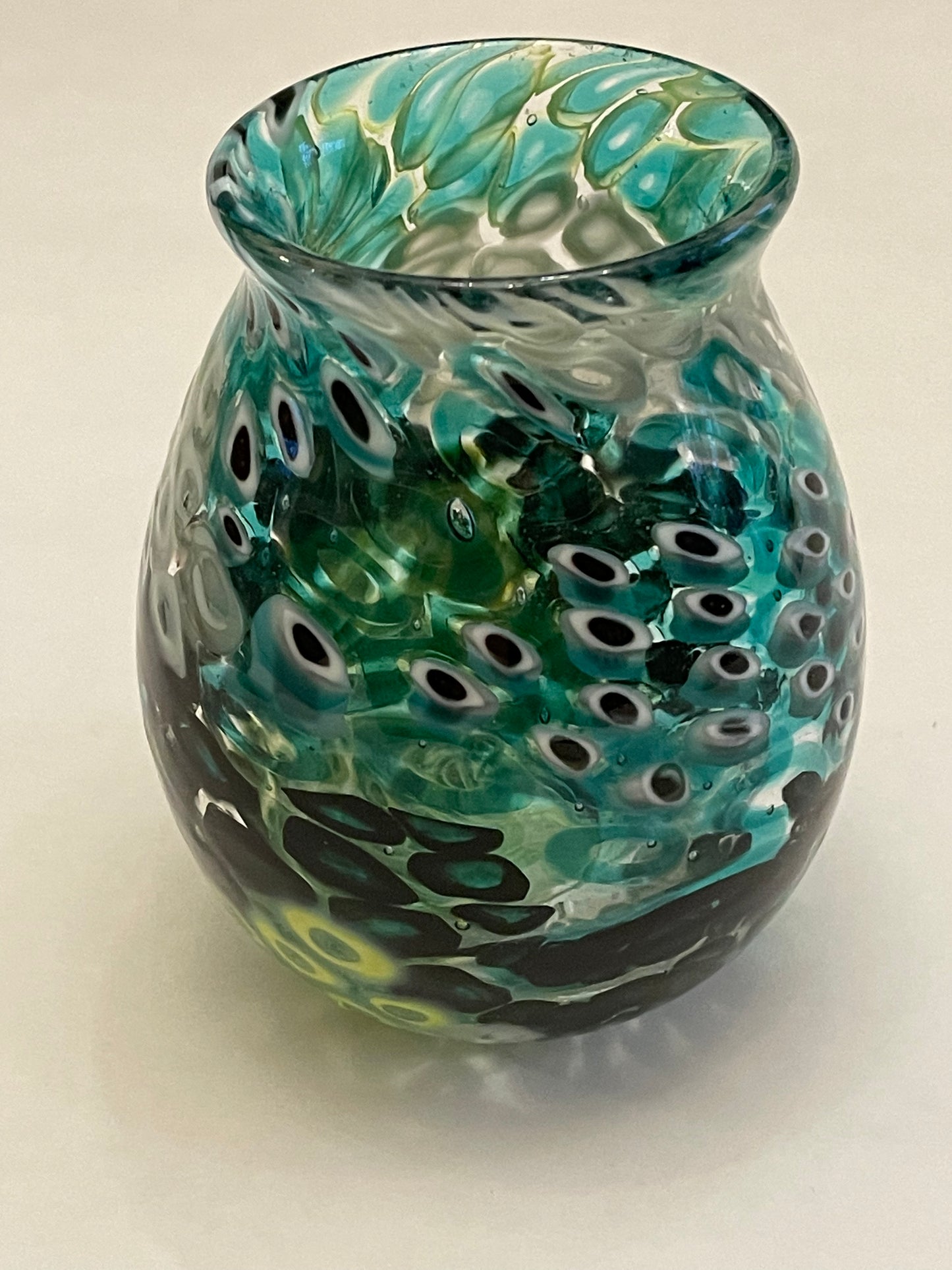 Green, White, and Black Murrine Vase