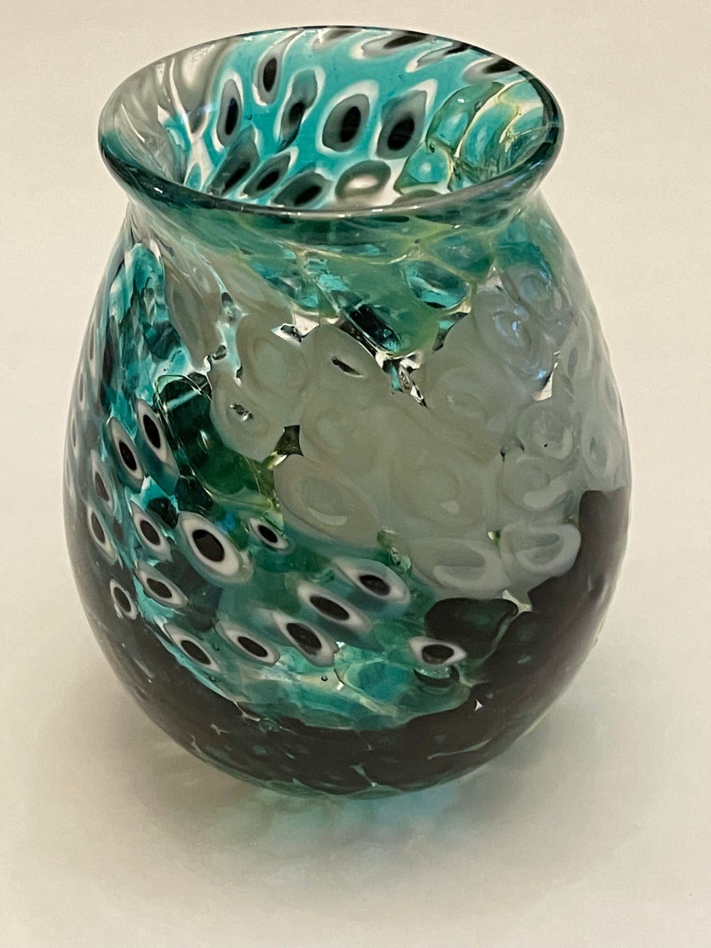 Green, White, and Black Murrine Vase