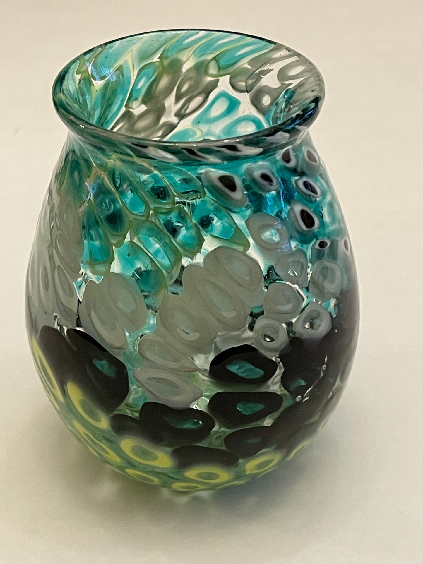 Green, White, and Black Murrine Vase
