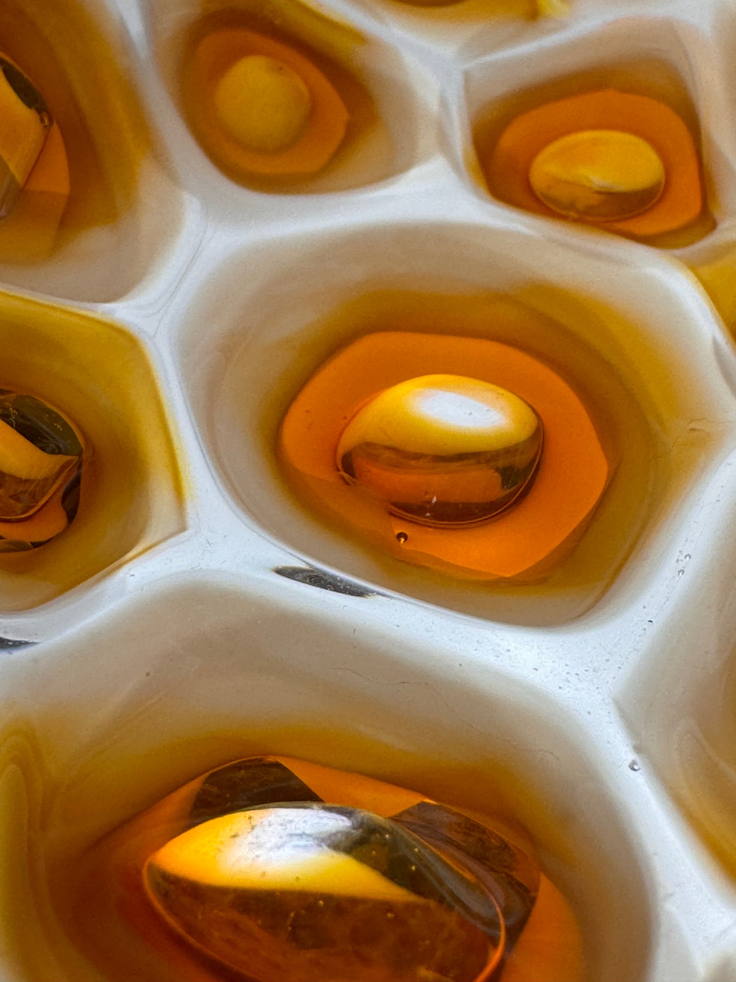 White and amber handblown murrine glass art vase