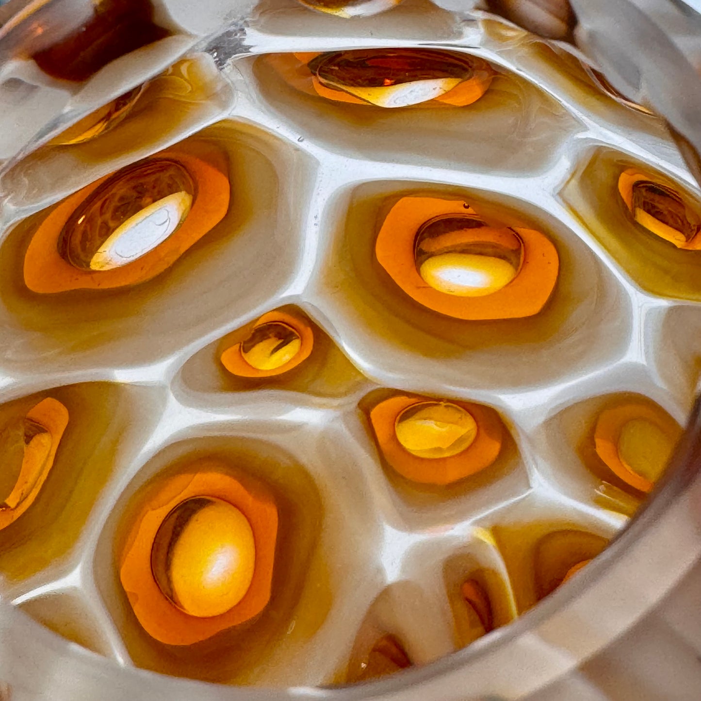 White and amber handblown murrine glass art vase