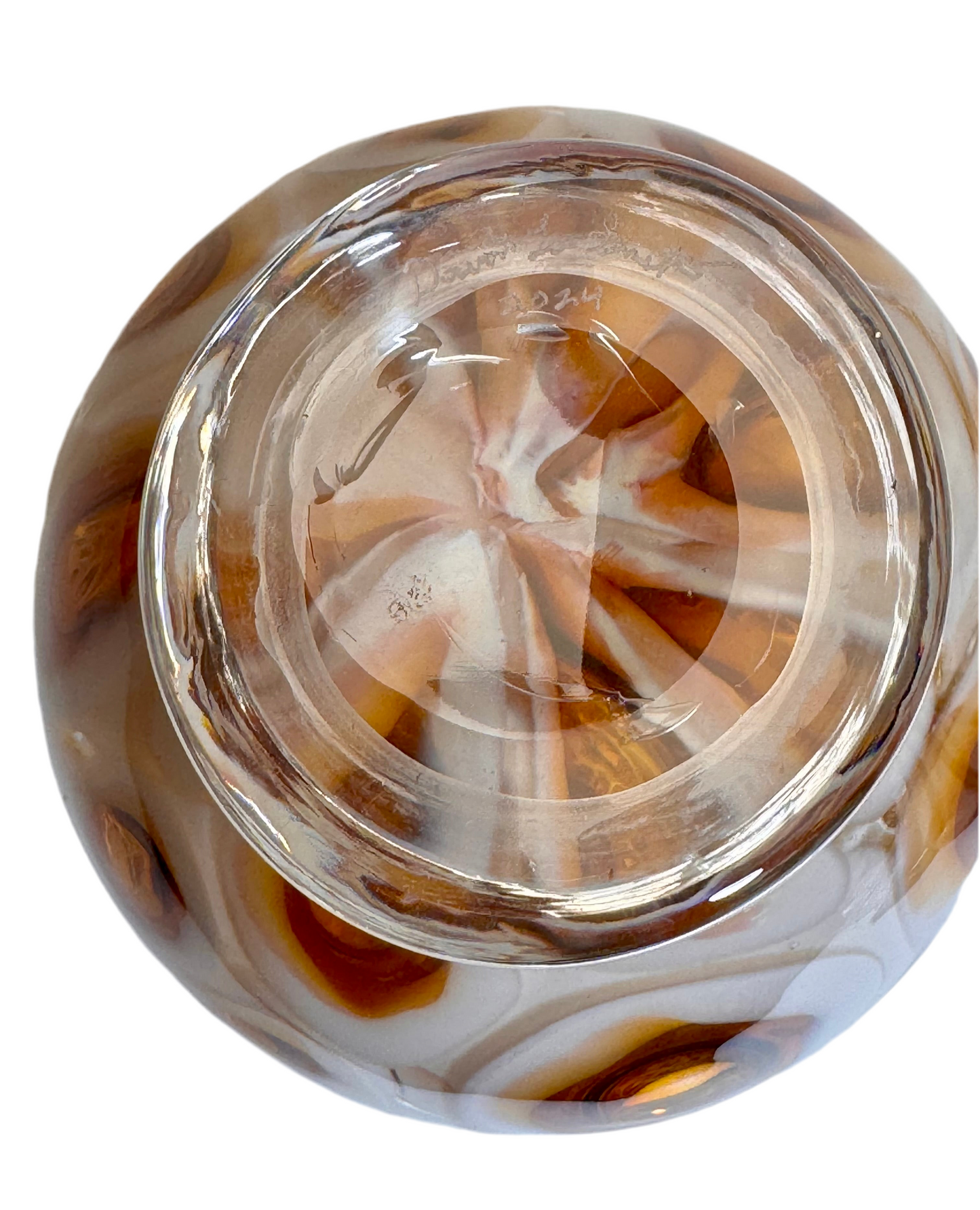 White and amber handblown murrine glass art vase
