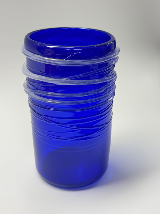 Cobalt Blue Vase With Opaline Drizzle