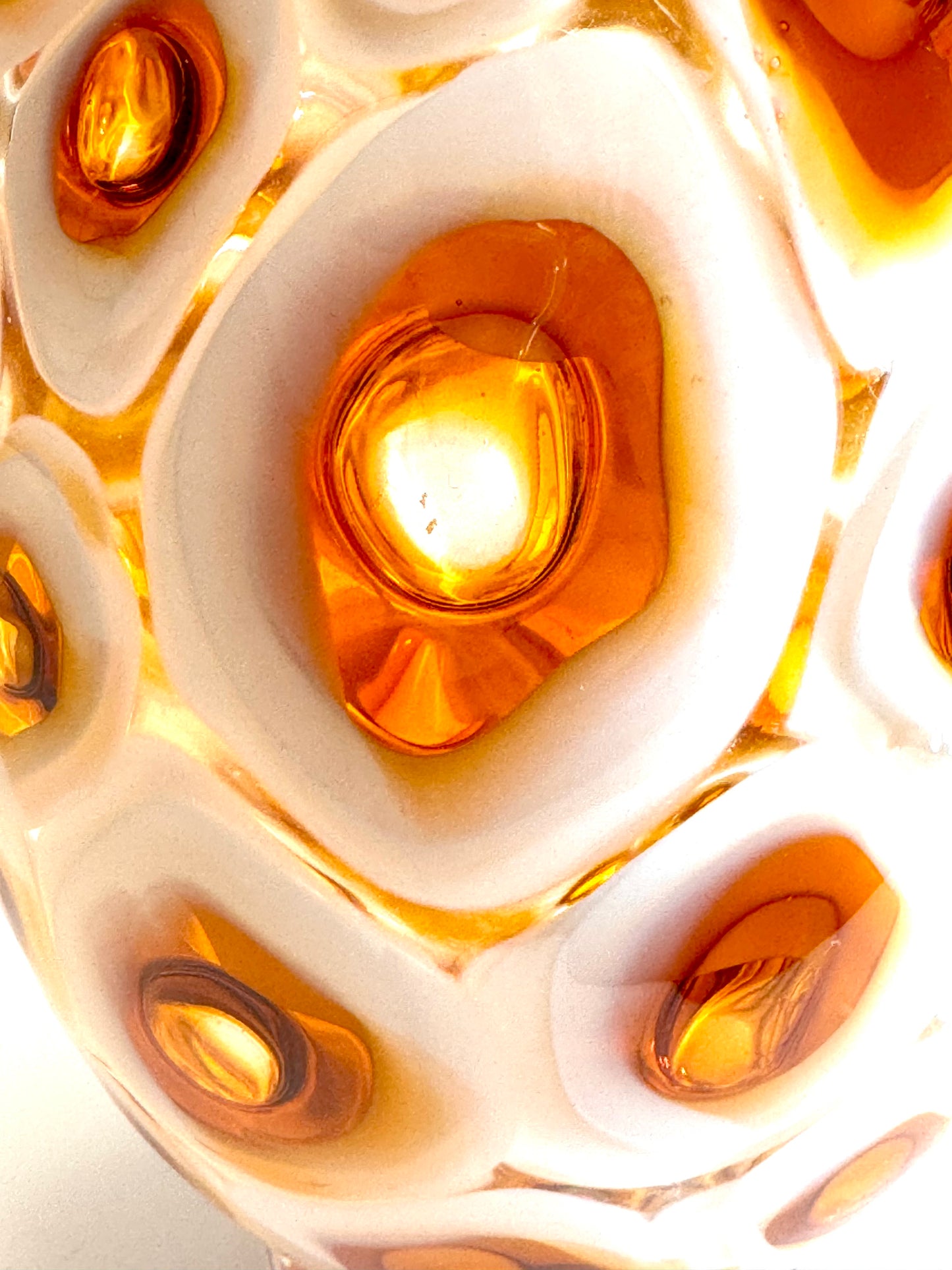 White and amber handblown murrine glass art vase
