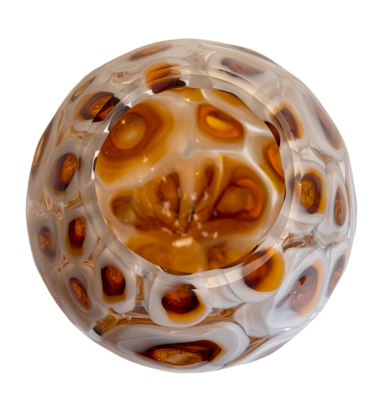 White and amber handblown murrine glass art vase