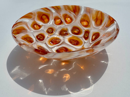 White and amber handblown murrine glass art bowl