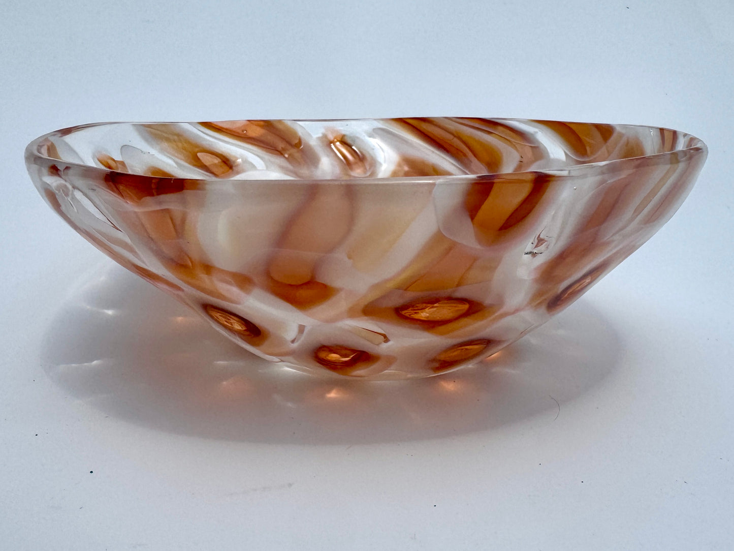 White and amber handblown murrine glass art bowl