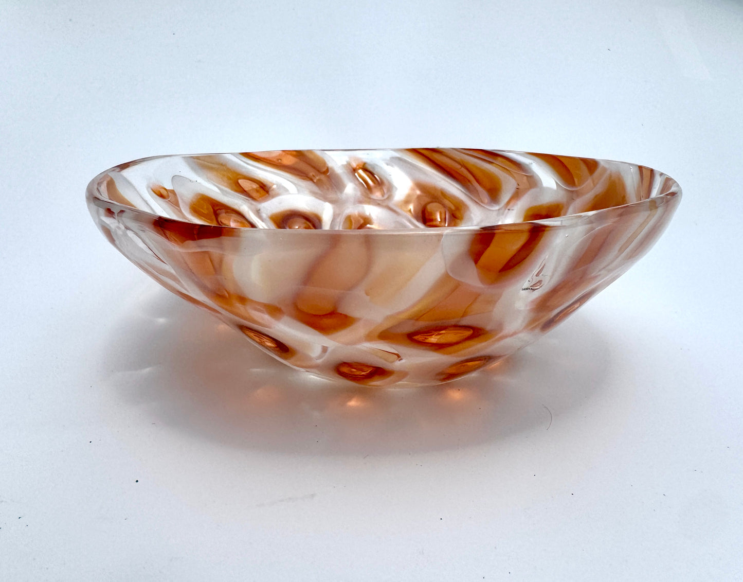 White and amber handblown murrine glass art bowl