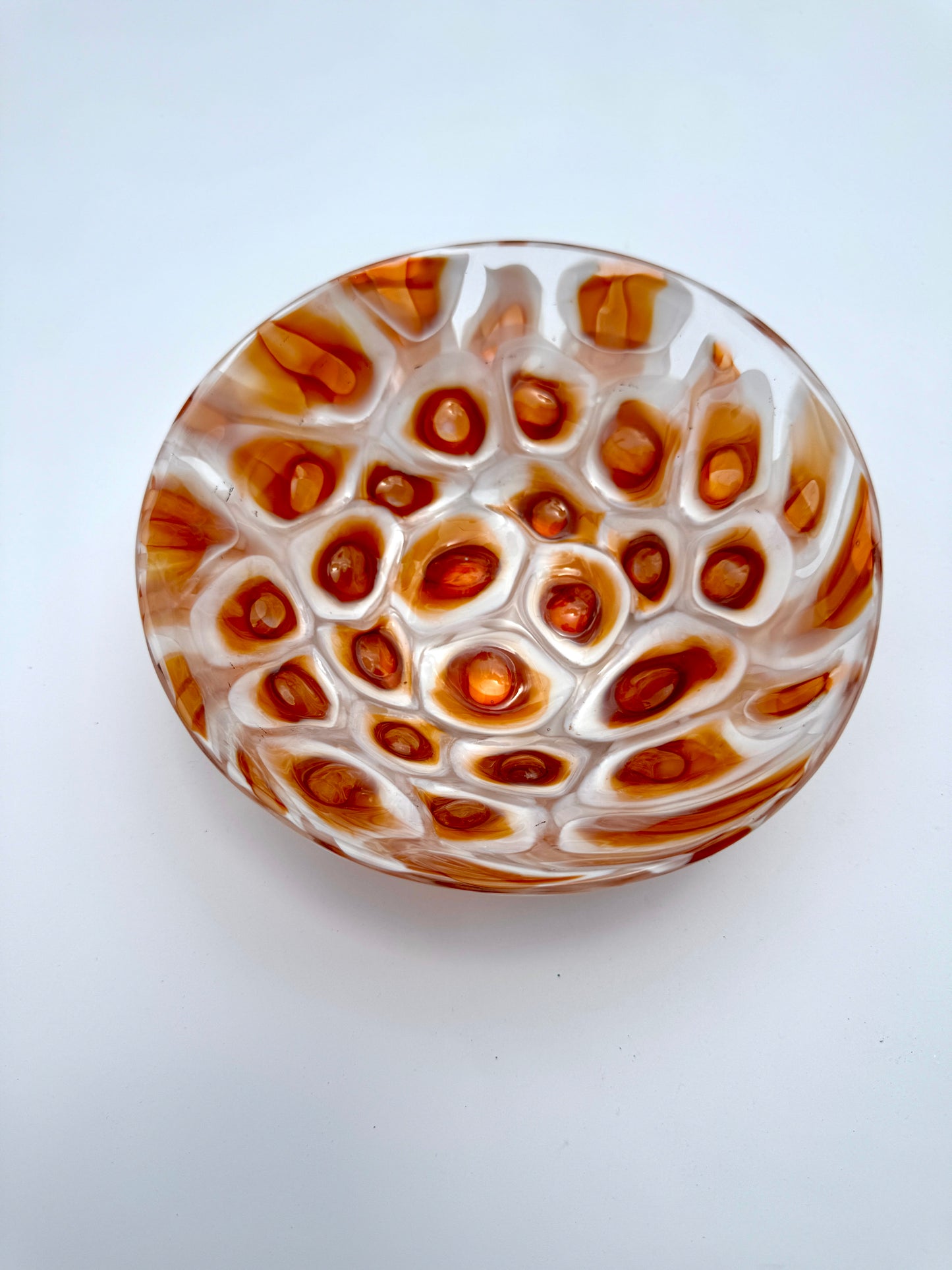 White and amber handblown murrine glass art bowl