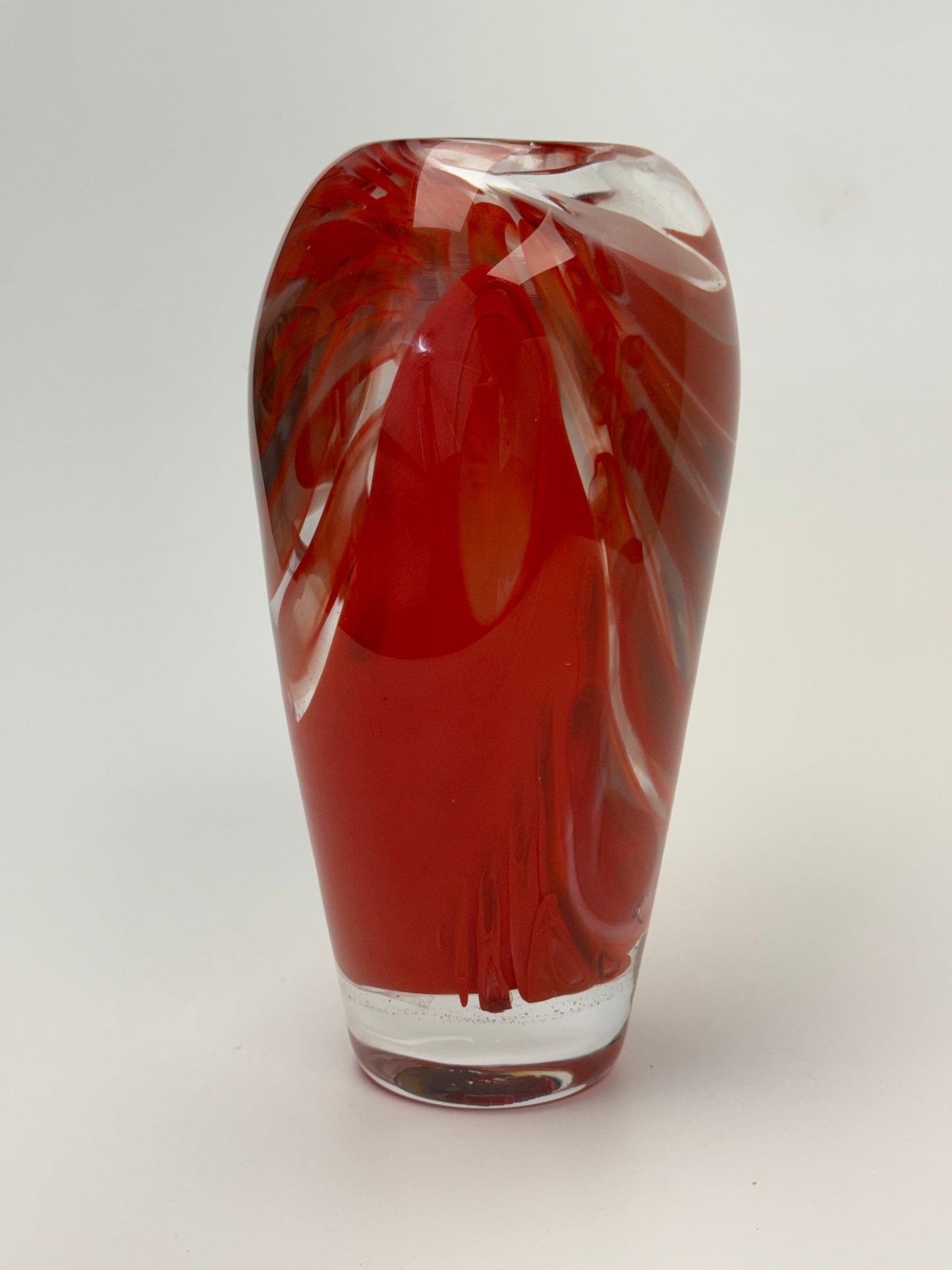 Red and cream handblown glass art vase