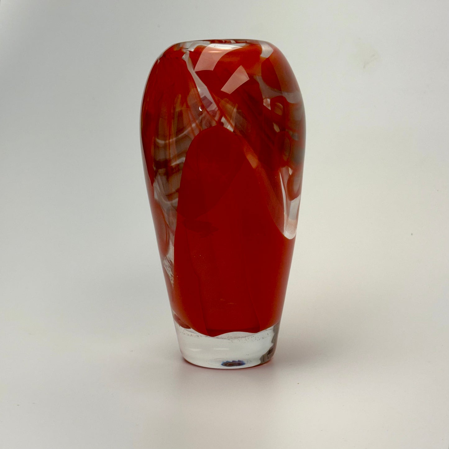 Red and cream handblown glass art vase