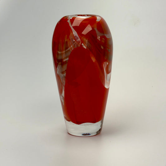 Red and cream handblown glass art vase