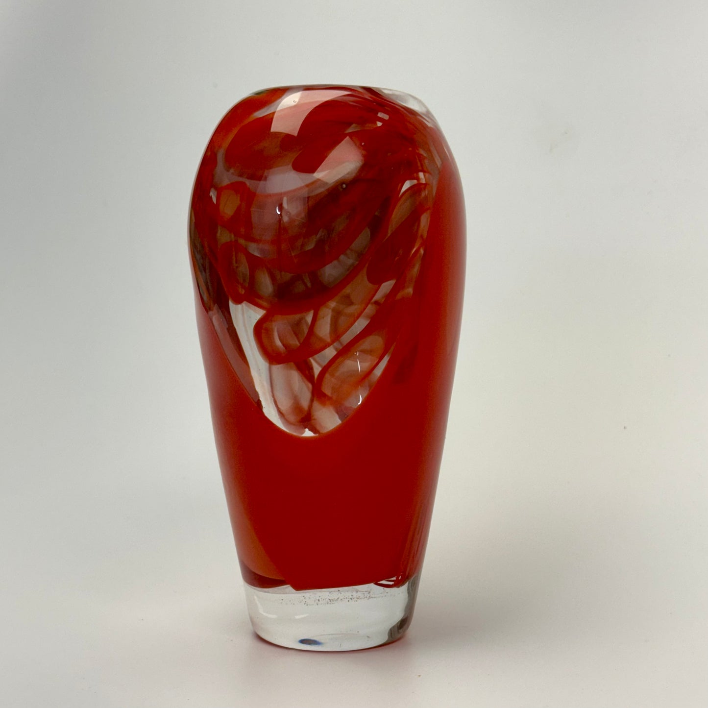Red and cream handblown glass art vase