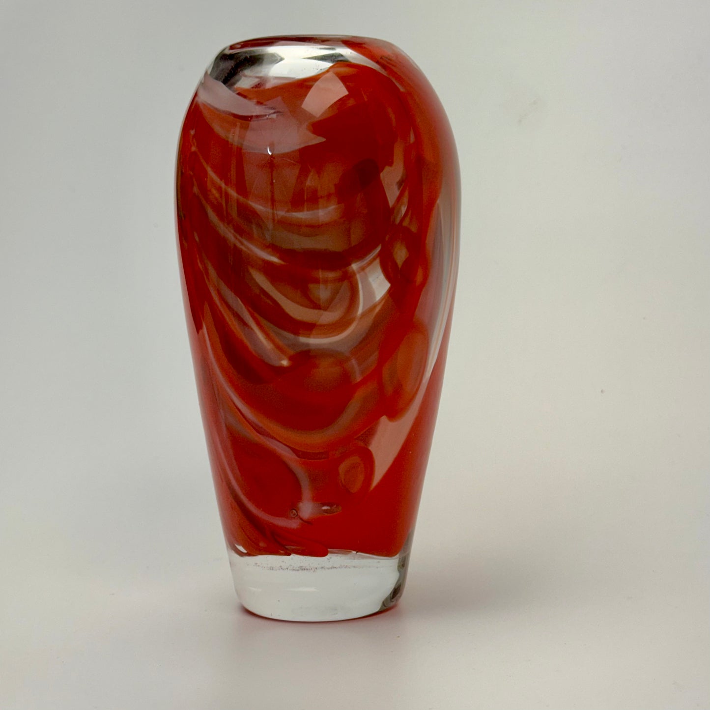 Red and cream handblown glass art vase