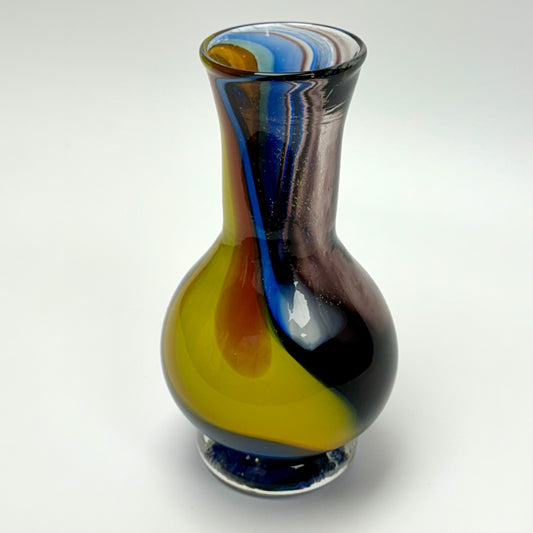 Rainbow-colored handblown glass art vase
