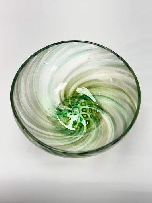 Green and grey cane bowl - handblown glass art