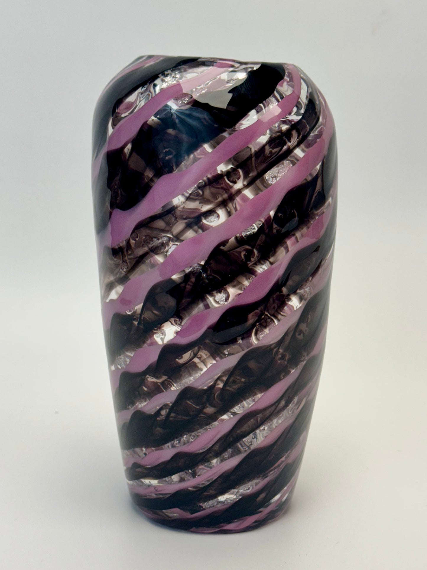 Purple and silver handblown glass art vase