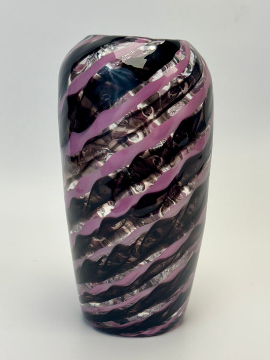 Purple and silver handblown glass art vase