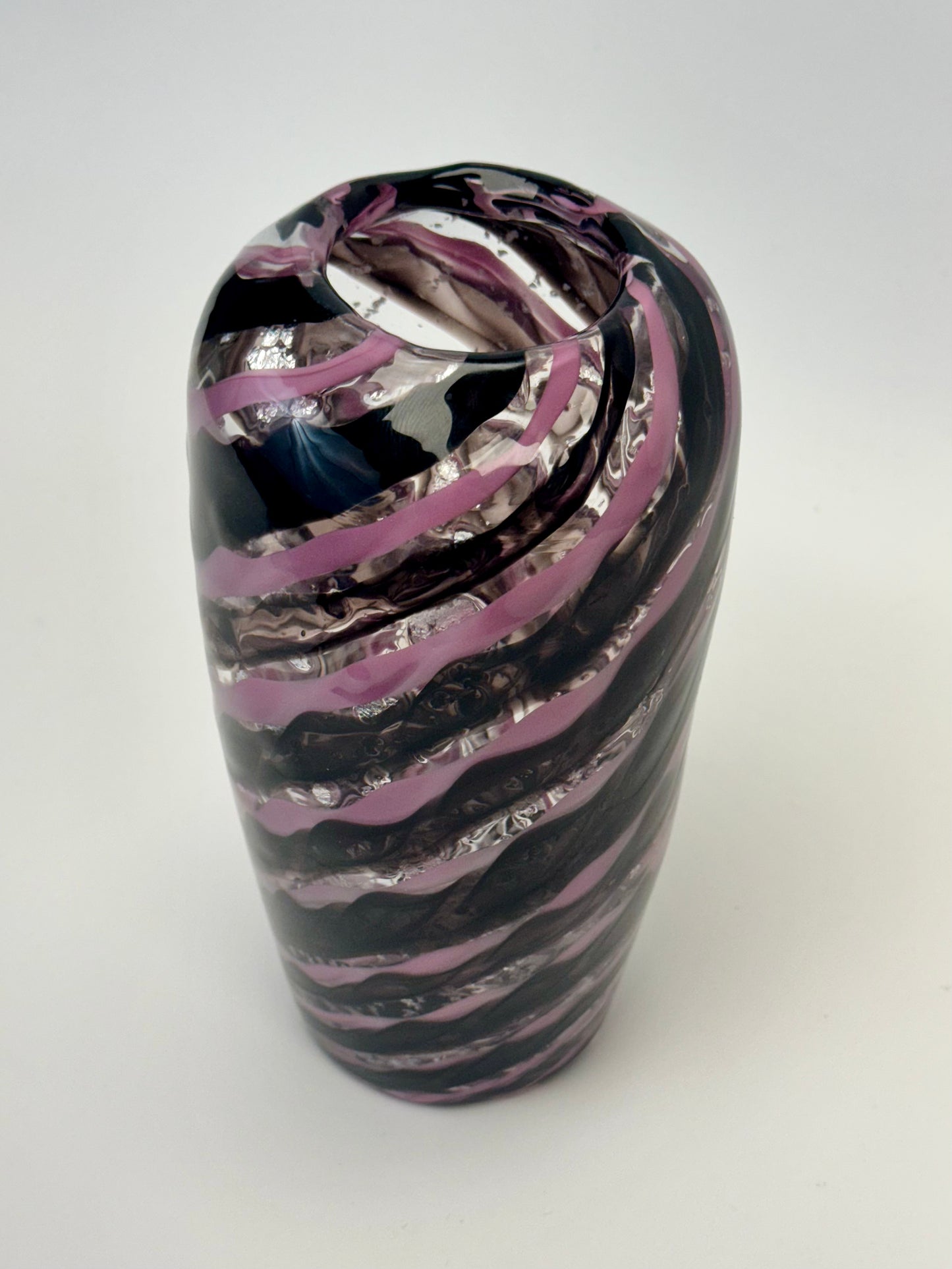 Purple and silver handblown glass art vase