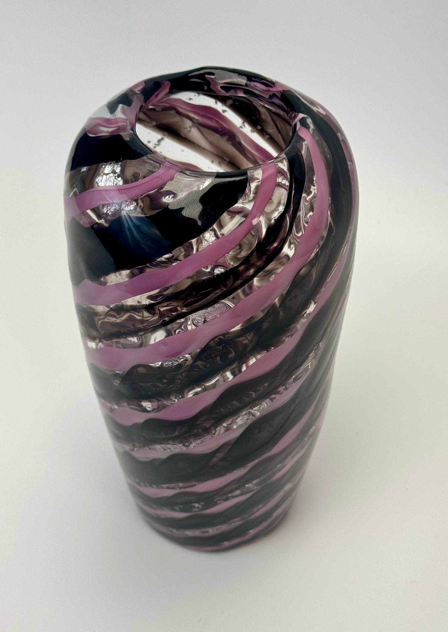 Purple and silver handblown glass art vase