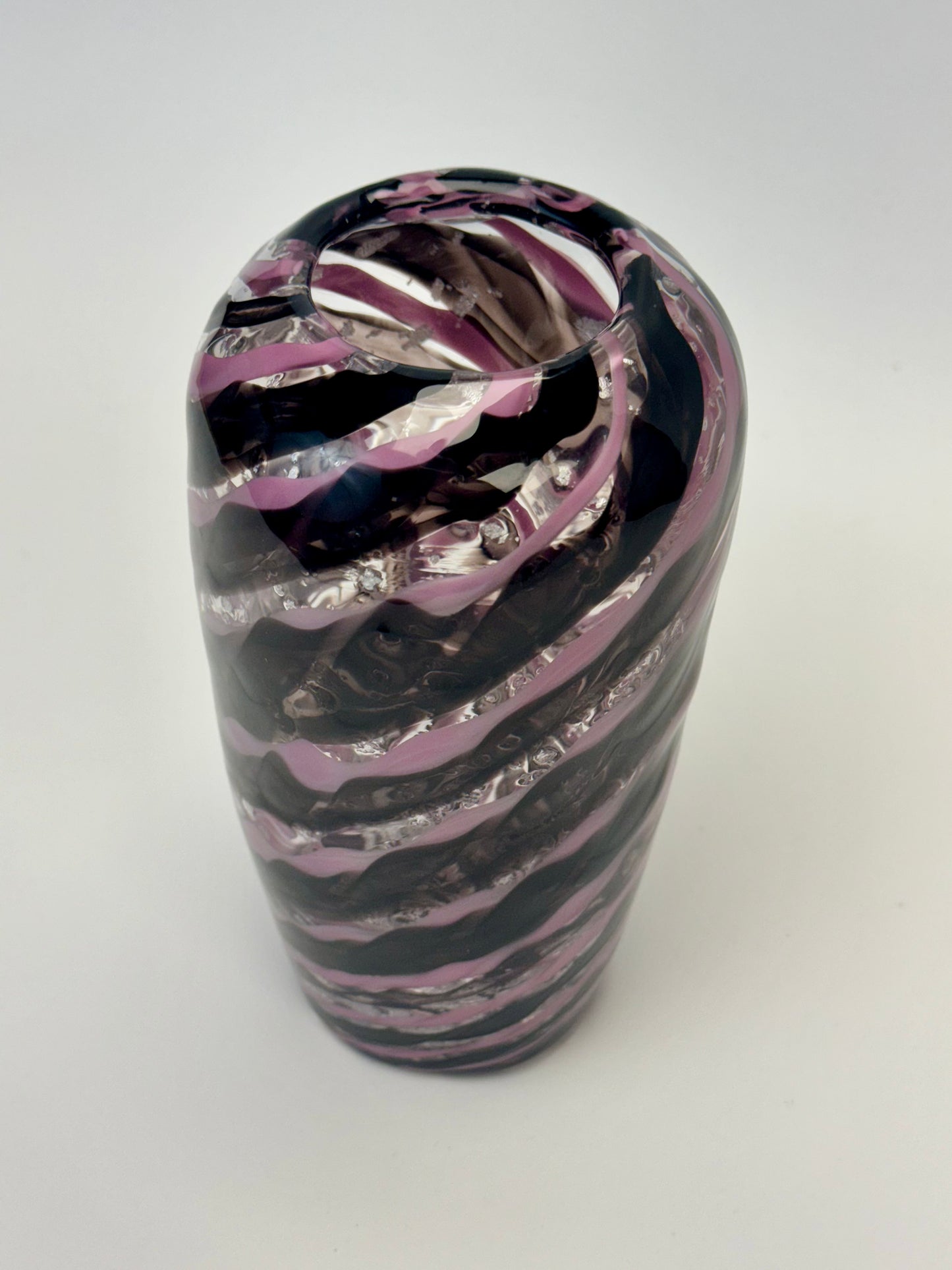 Purple and silver handblown glass art vase