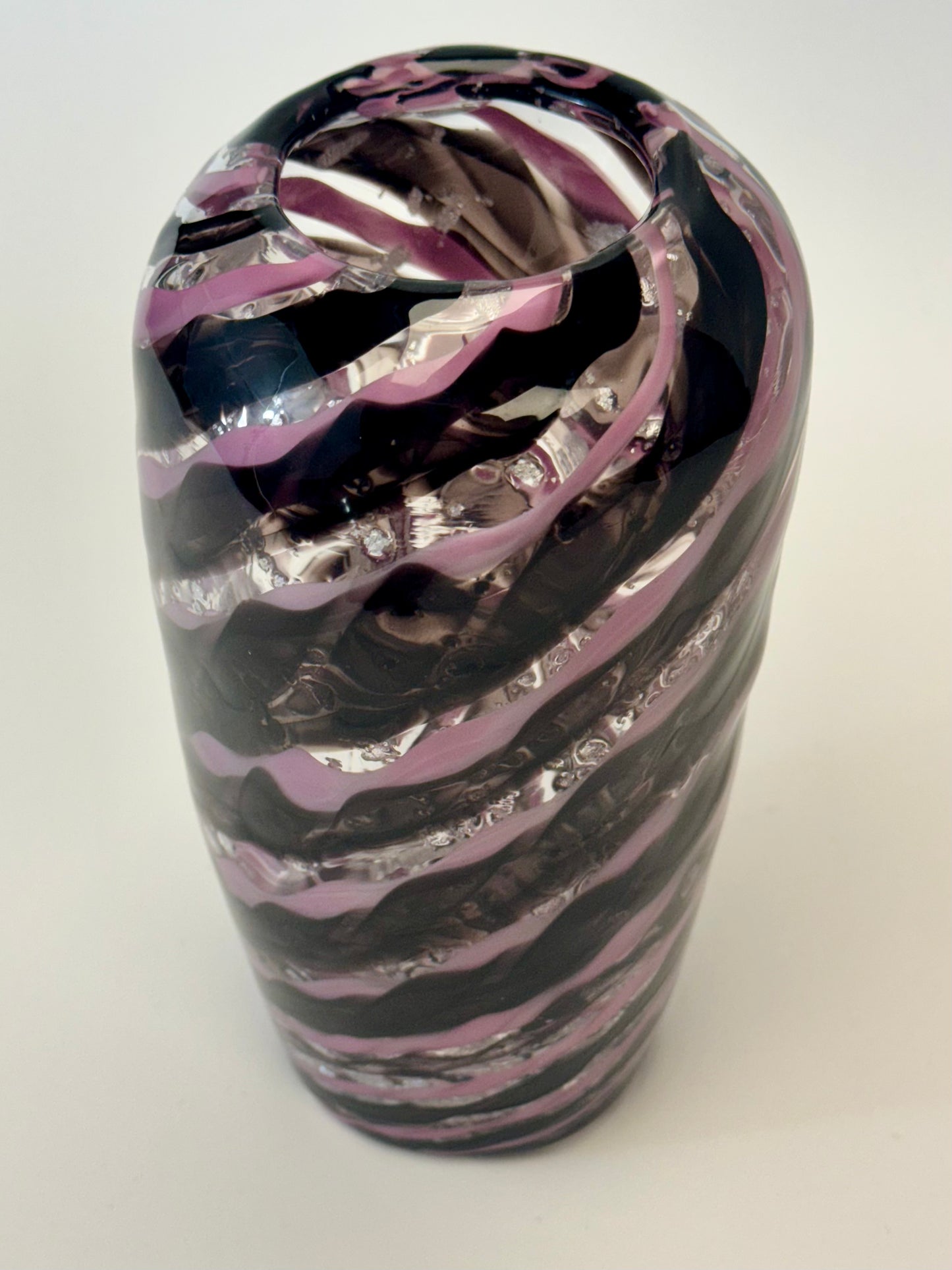 Purple and silver handblown glass art vase