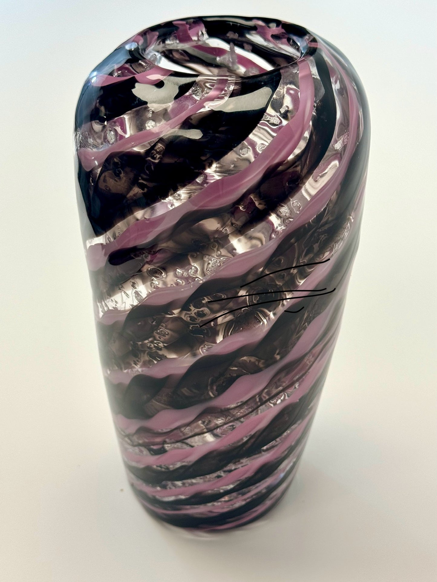 Purple and silver handblown glass art vase