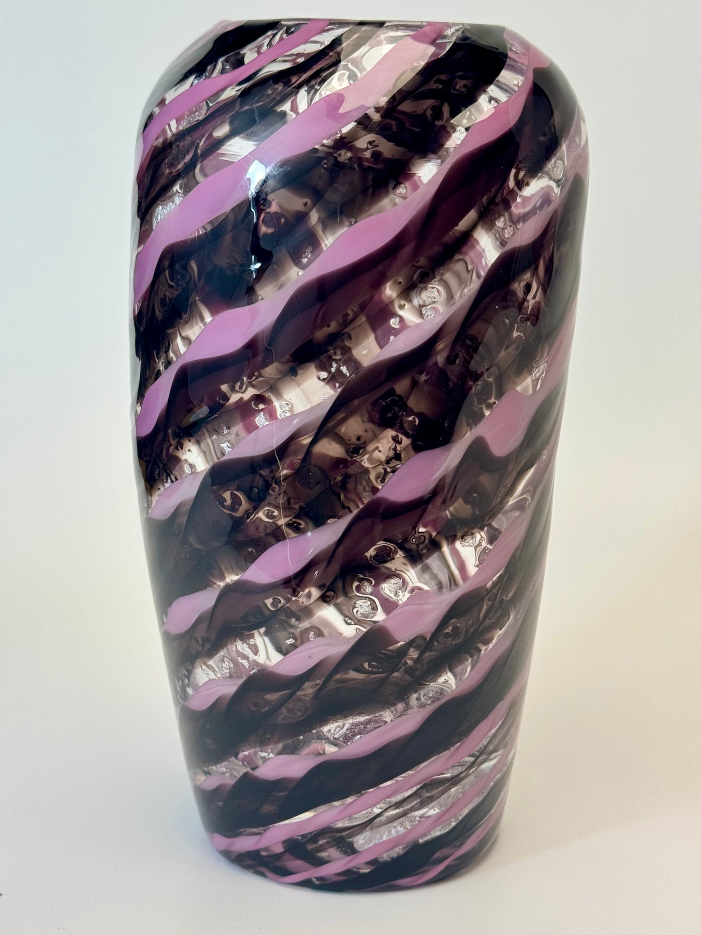 Purple and silver handblown glass art vase