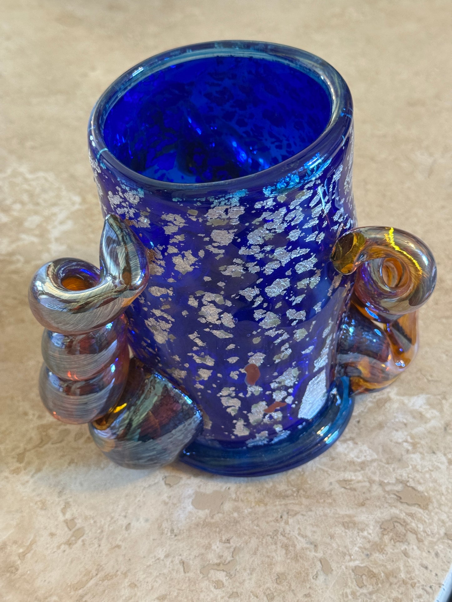 Blue handblown glass vase