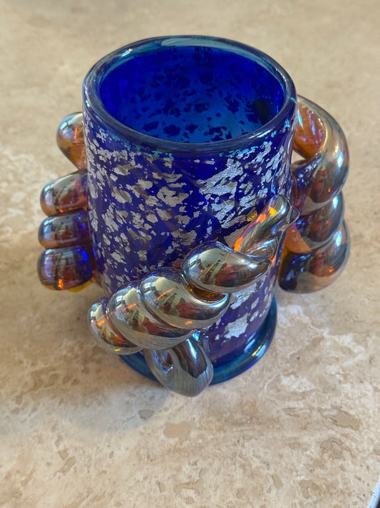 Blue handblown glass vase
