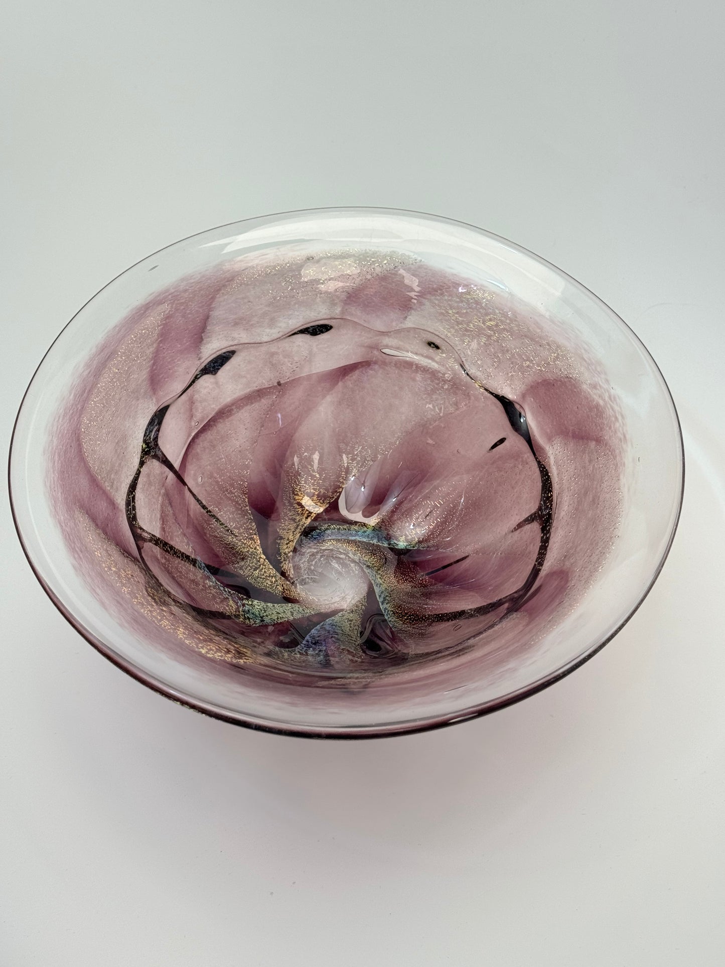 Handblown purple and dichroic mezza stampura bowl
