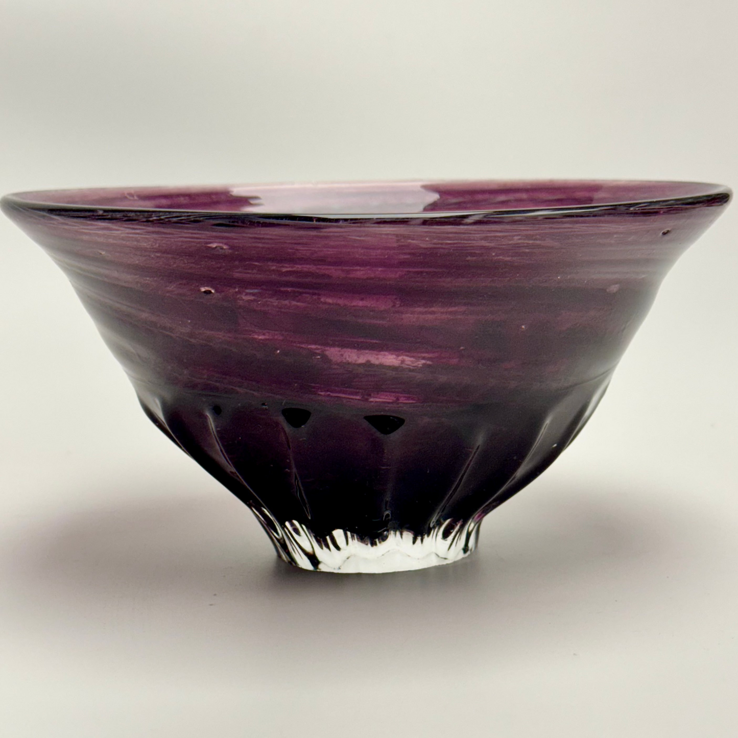 Handblown purple with white twisty cane mezza stampura bowl
