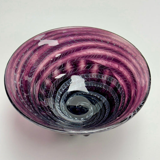 Handblown purple with white twisty cane mezza stampura bowl