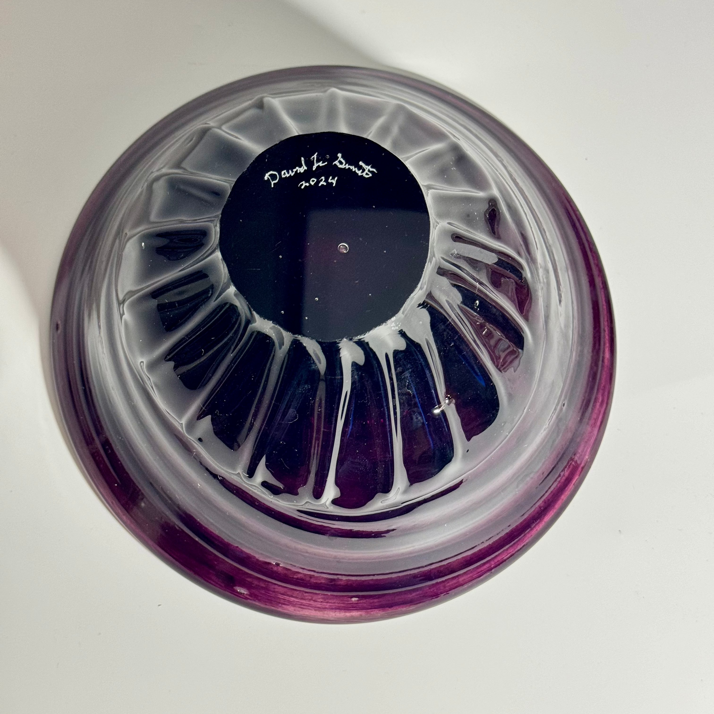 Handblown purple with white twisty cane mezza stampura bowl