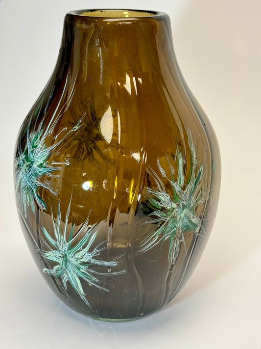 Pine Forest Handblown and Decorated Glass Vase