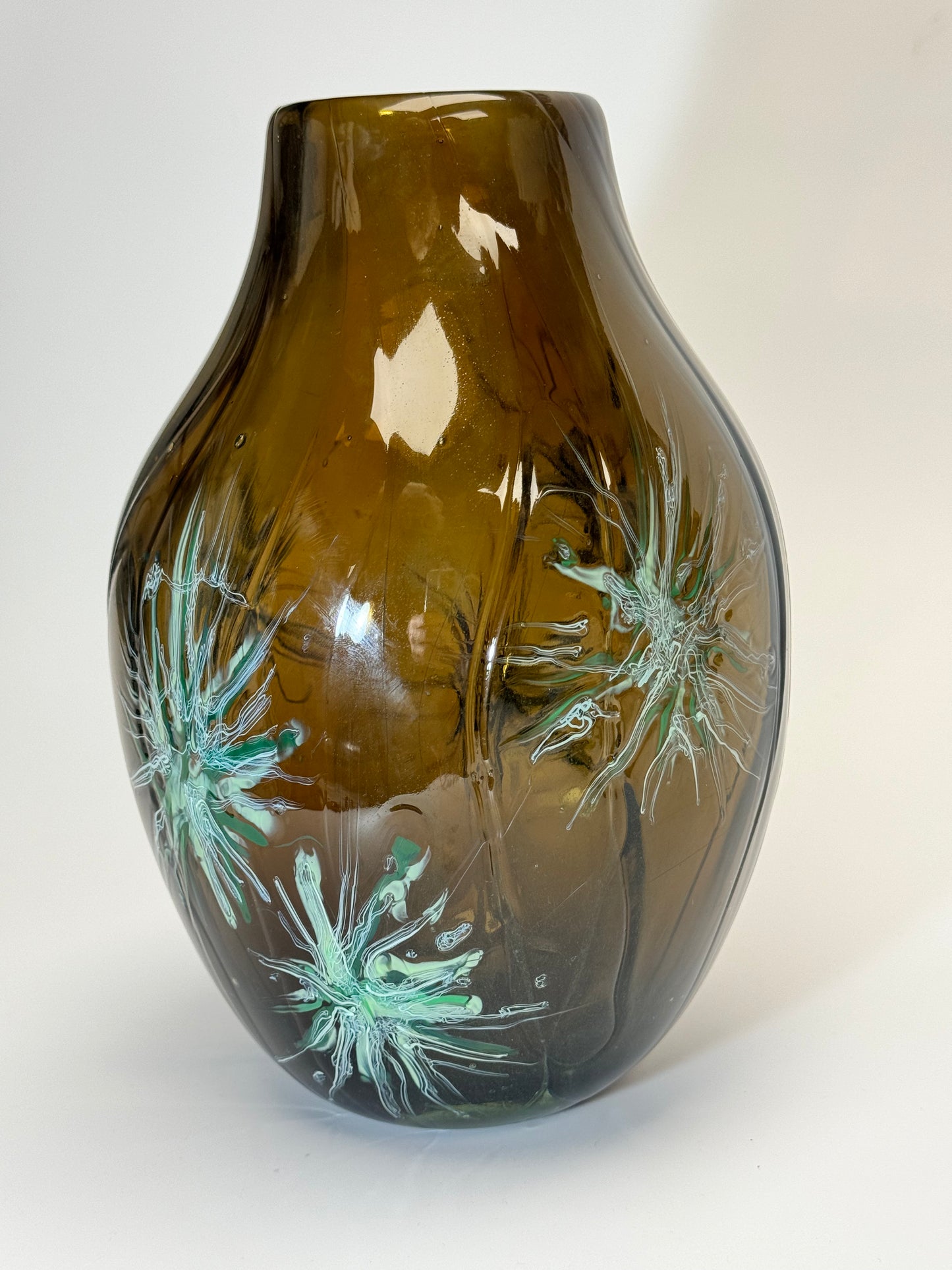Pine Forest Handblown and Decorated Glass Vase