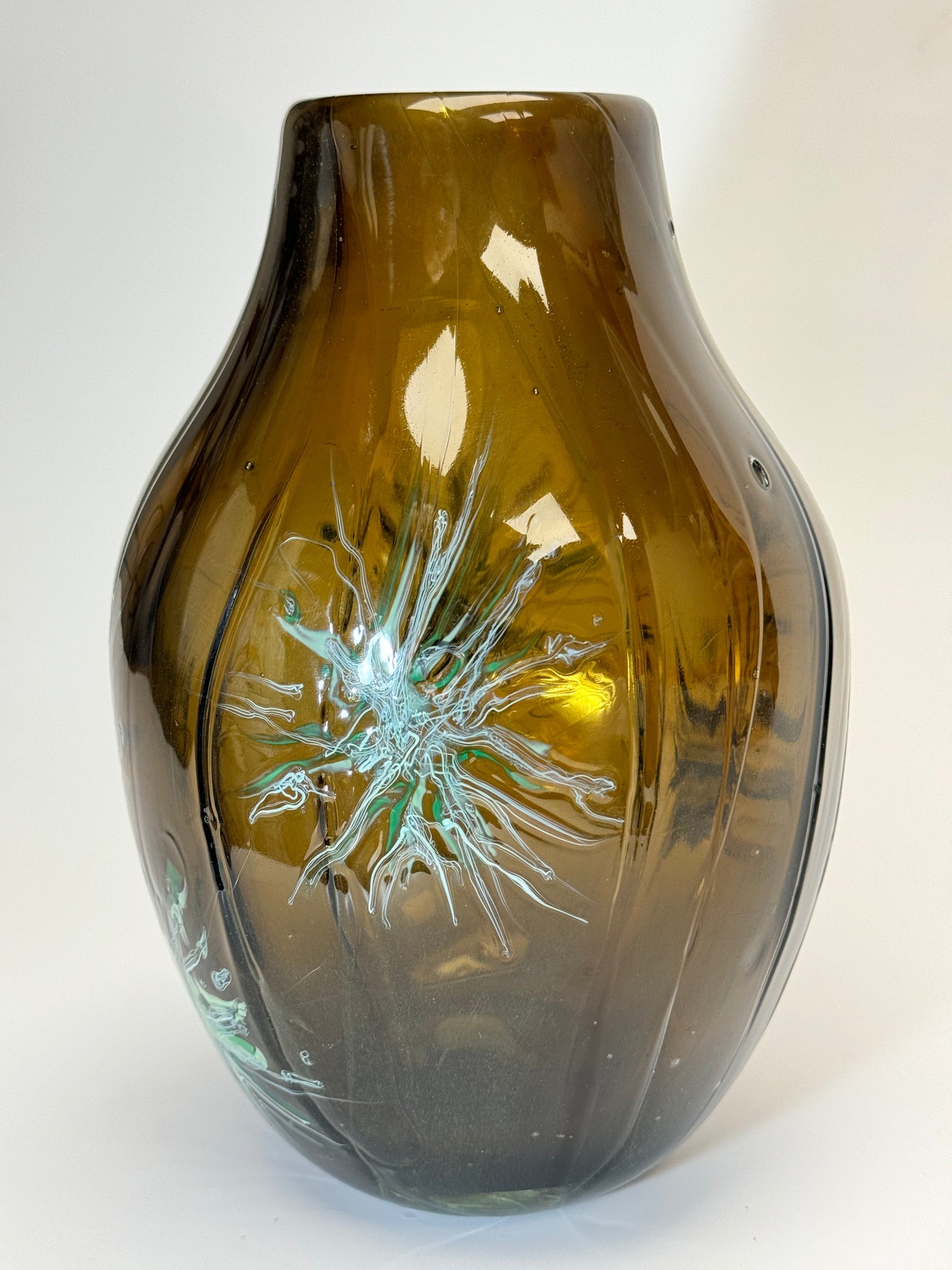 Pine Forest Handblown and Decorated Glass Vase